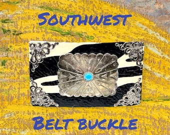 Southwest Belt Buckle, Faux Turquoise & Silver Buckle, Western  Belt Buckle, Handmade Southwest Buckle, Elegant Cowgirl/Cowboy Belt Buckle
