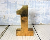 Brass Number 1 Paper Weight Heavy Gold Metal One Figurine Collectible Brass Office Desk Decoration