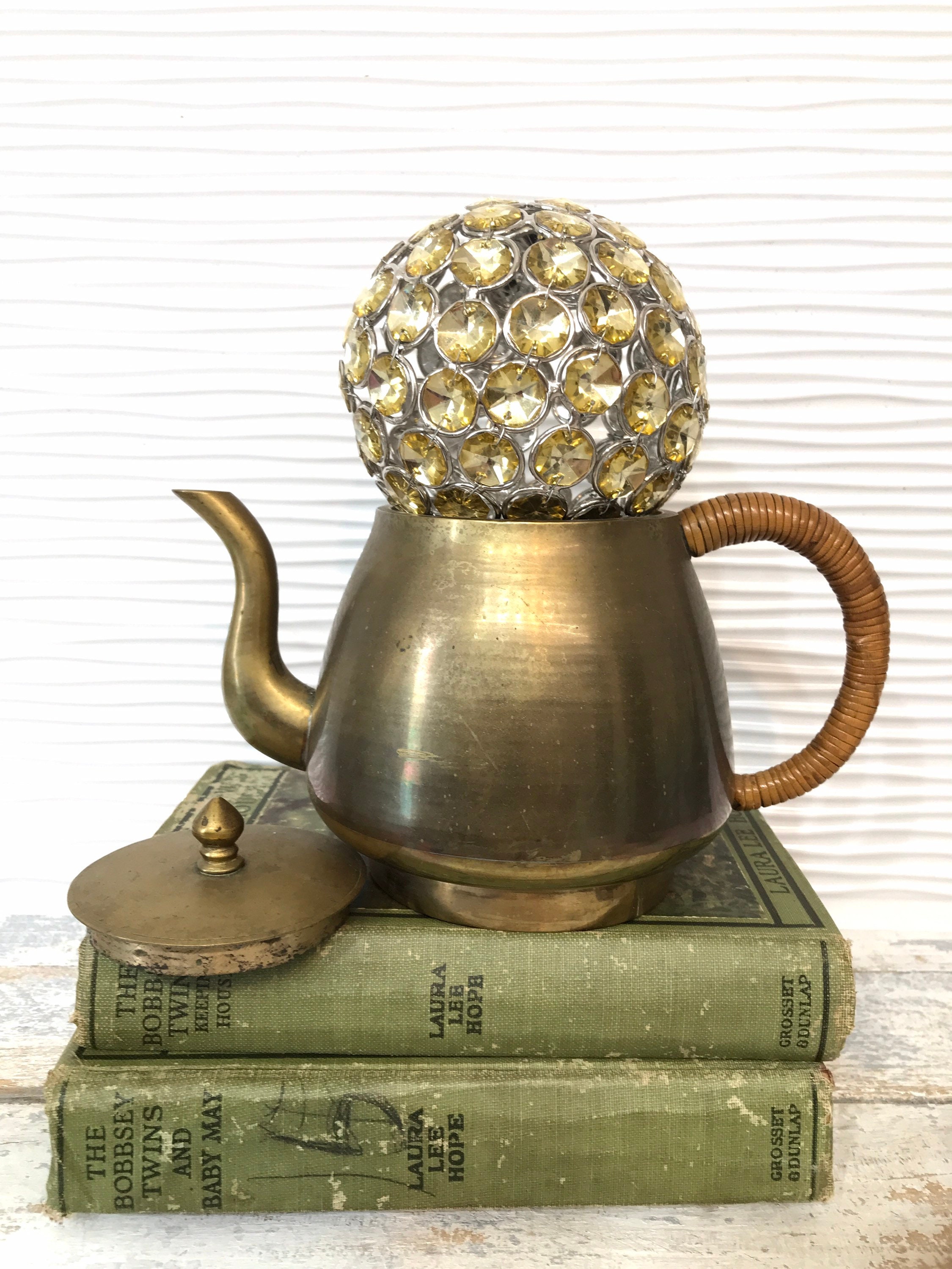 Brass Tea Pot Small Brass Coffee Tea Pot Ratten Wrapped Handle Etsy