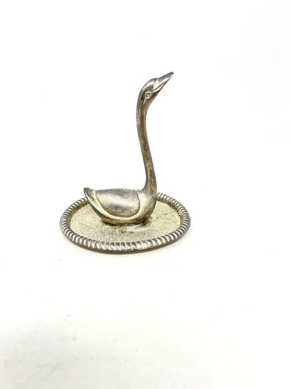 Swan Ring Holder, Silver Plate Swan, Swan on Tray,