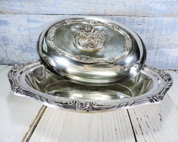 Silver Covered Serving Dish Vintage Elegant Servingware Food Warmer