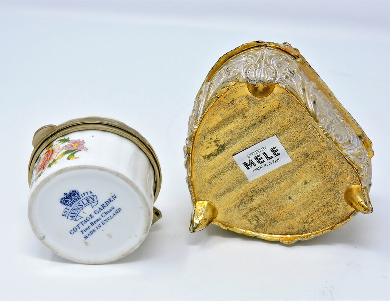 Heart Shaped Box with Clasp Yellow Fine Bone China wPink Roses Heart Ring Box /& Aynsley Fine China Miniature Round Pill Box Made in England