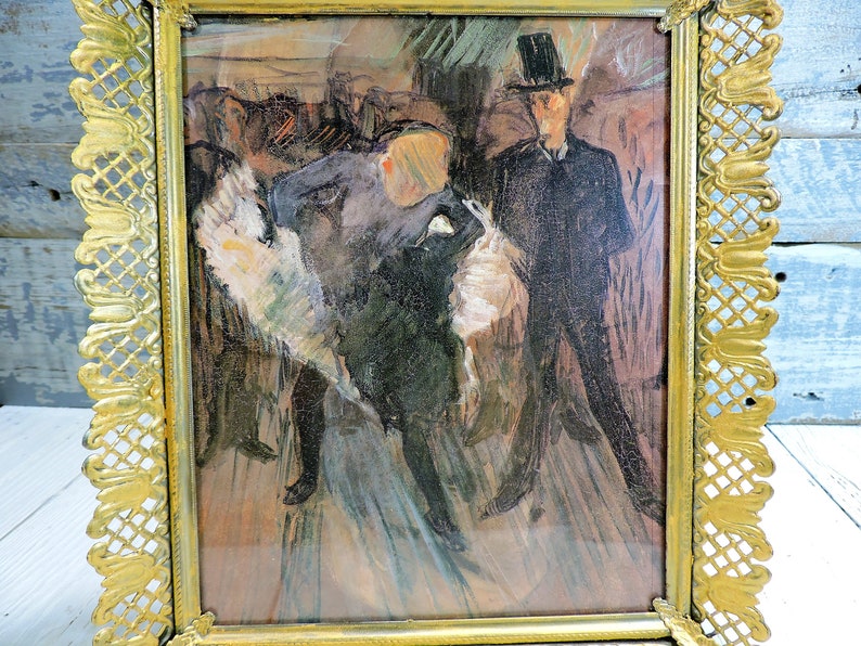 Vintage Gold Metal 8x10 Rectangular Frame with Old Art Picture In It Wedding Frames Vintage Metal Frames Old Frame