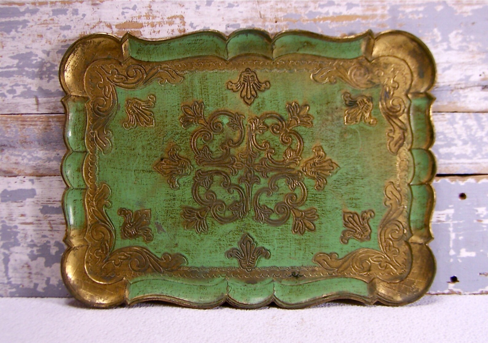 Florentine Serving Tray Italian Retangle Green & Antique Gold Etsy