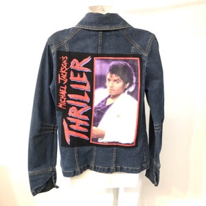 Michael Jackson Jean Jacket Upcycled Jean Concert Jacket Size Medium early Michael Jackson Thriller T-shirt image Pop Rock Icon Jacket