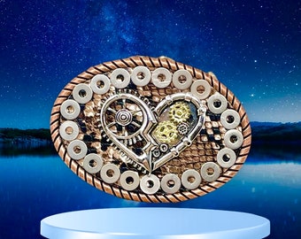 Steampunk Belt Buckle, Handmade Steampunk Buckle, Hardware Belt Buckle, Steampunk Heart Belt Buckle, Nuts and Bolts Heart Belt Buckle