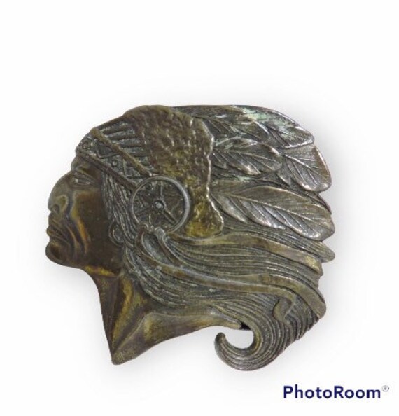 Indian Head Belt Buckle Vintage Brass Indian Head Ap… Gem
