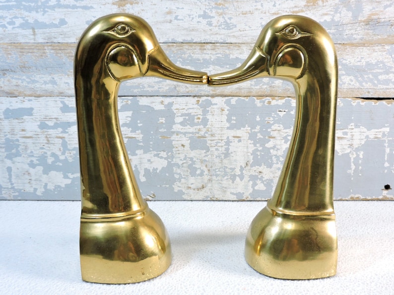 Large Duck Bookends Heavy Brass Duck/mallard Heads Vintage Etsy