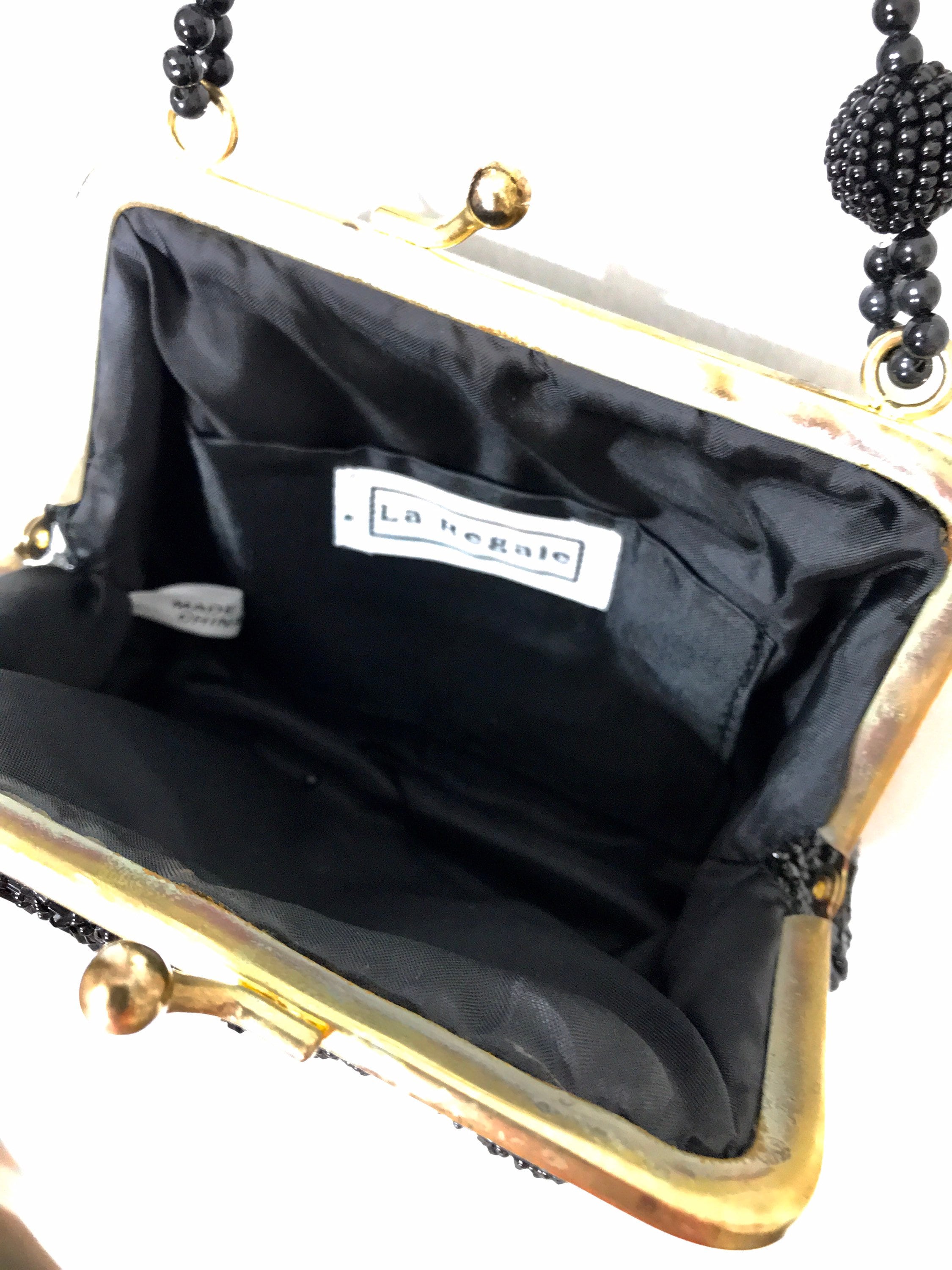 Black Beaded LA REGALE Evening Bag - Flapper Art Deco Style Purse - Evening  Purse - Gold Tone Chain Strap - Kissing Lock Bag - Beaded Fringe