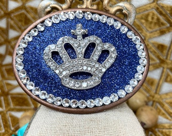 Crown Buckle, Rhinestone Crown Belt Buckle, Handmade Crown Buckle, Crystal Rhinestone Buckle, Crown Belt Buckle, Blue & Crystal Crown Buckle