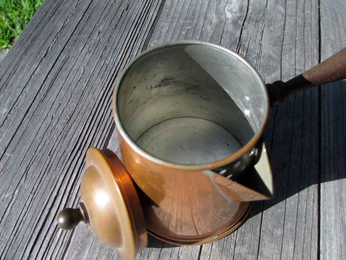 Antique Copper Chocolate pot Wood Handle Vintage Kettle Pot Etsy