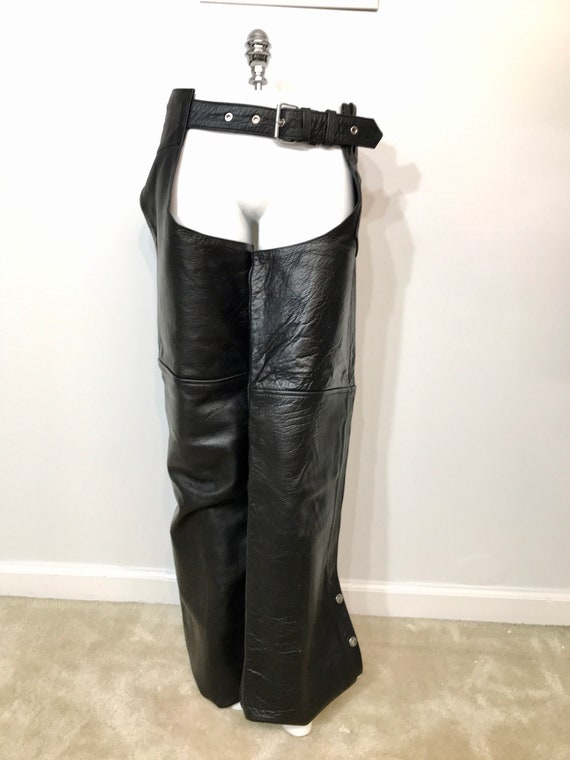 Leather Chaps, Black Leather Motorcycle Pants, Un… - image 4