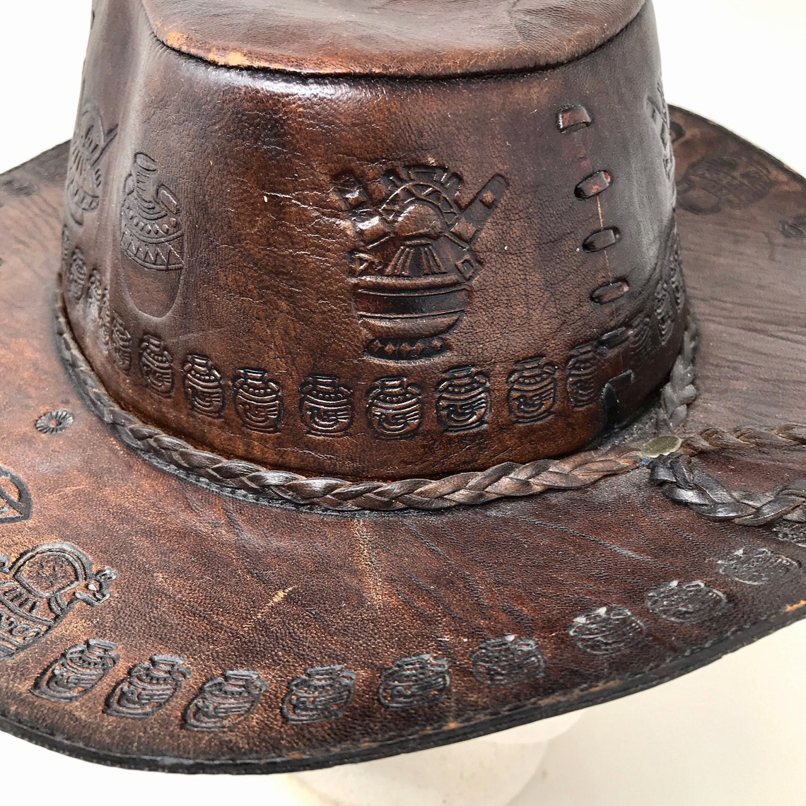 Cowboy Hat Brown Leather Vintage Brown Cowboy Hat Western Wear Etsy New Zealand