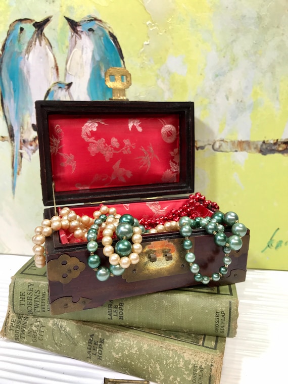 Asian Jewelry Box Vintage Old Wood Jewelry Chest J