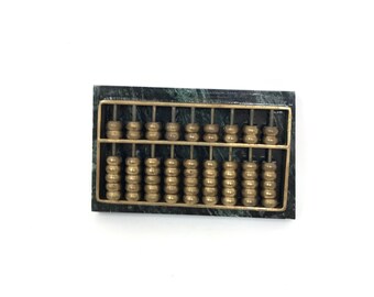 Abacus, Miniature Brass Abacus, Green Marble Abacus, Vintage Oriental Calculator, Math Device,Counting Abacus,Accountant Gift,Vintage Abacus