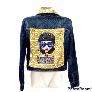 Pop Art Jean Jacket, Funky Girl on Re-Styled Jean Jacket, Funky Jean Jacket, Upcycled Jean Jacket, One of a Kind Jacket,Artsy Jean Jacket