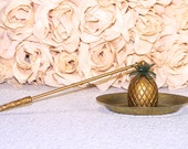 Candle Snuffer: Vintage Brass Pineapple Hinged Jointed Decorative Collectible Candle Extinguisher and Oval Brass Tray Candle Accessories