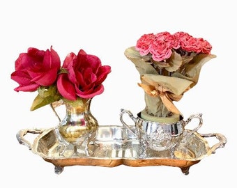 Silver Tea Set Silver Plate Creamer & Sugar Container on Footed Footed Silver Tray Silver Makeup Tray Tray Elegant Vanity Tray Set