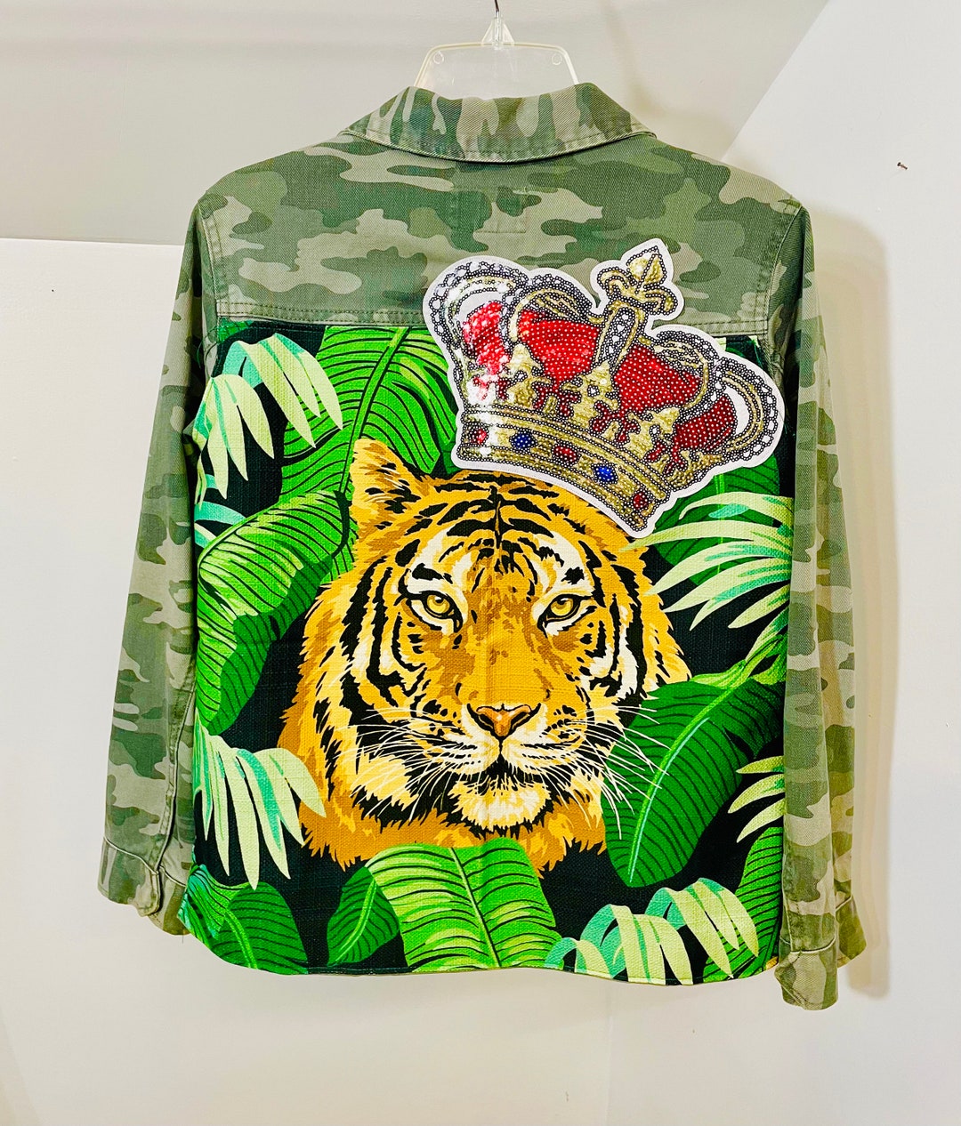 Tiger Jacket Camo Jacket Upcycled Tiger W/ Crown Jacket Army Etsy
