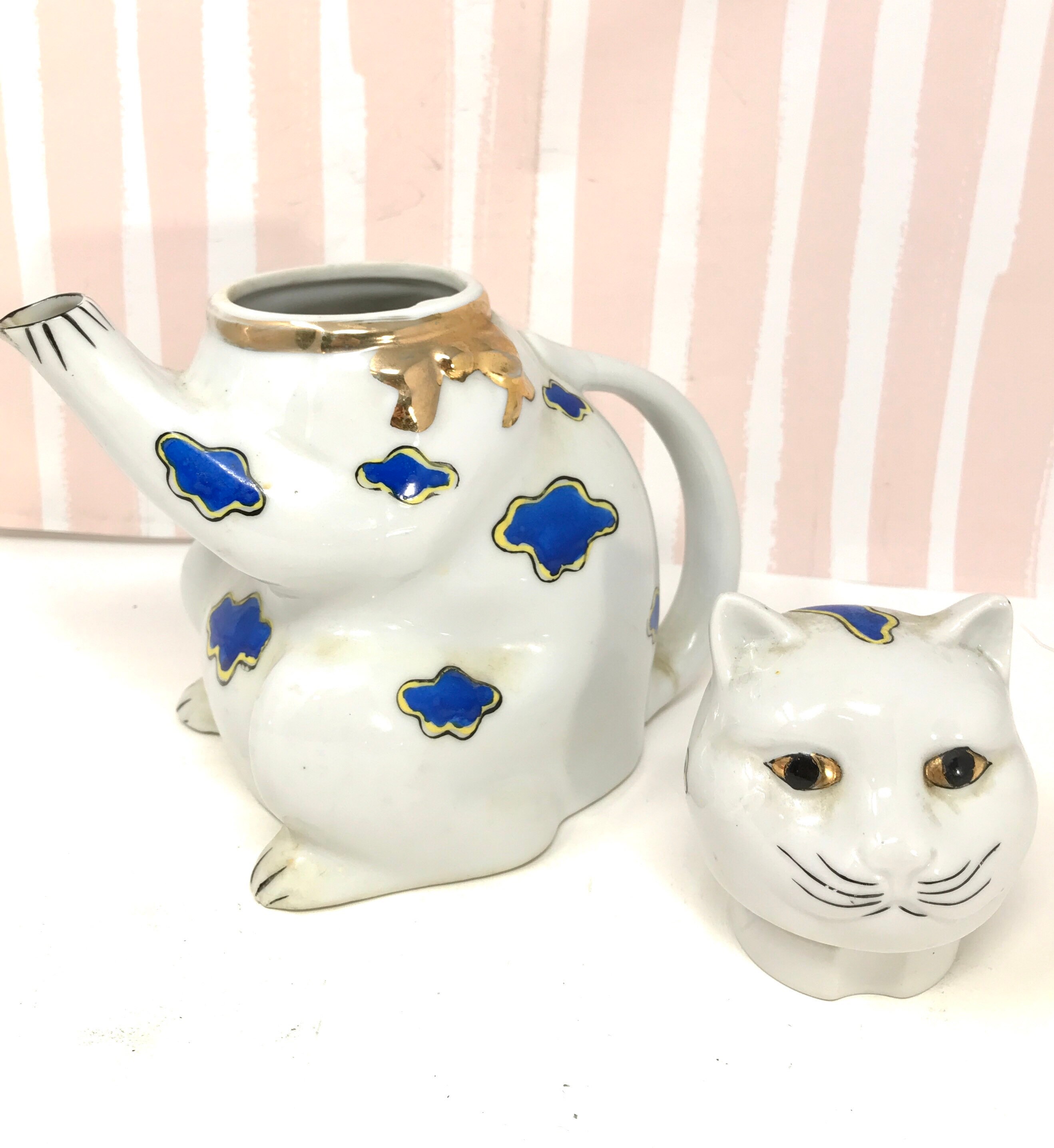 Cat Teapot Blue & White Cat Teapot Made in Japan Vintage Etsy Nederland