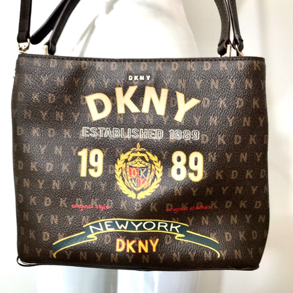 Dkny, Bags, Auth Dkny Brown Monogram Shoulder Bag