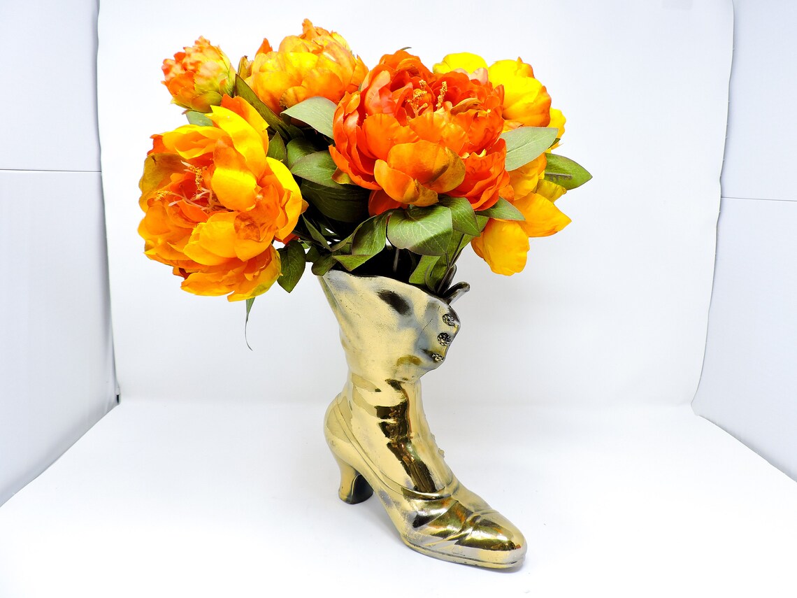 Boot Vase Large Brass Victorian Vase Lace Up Victorian Boot Etsy