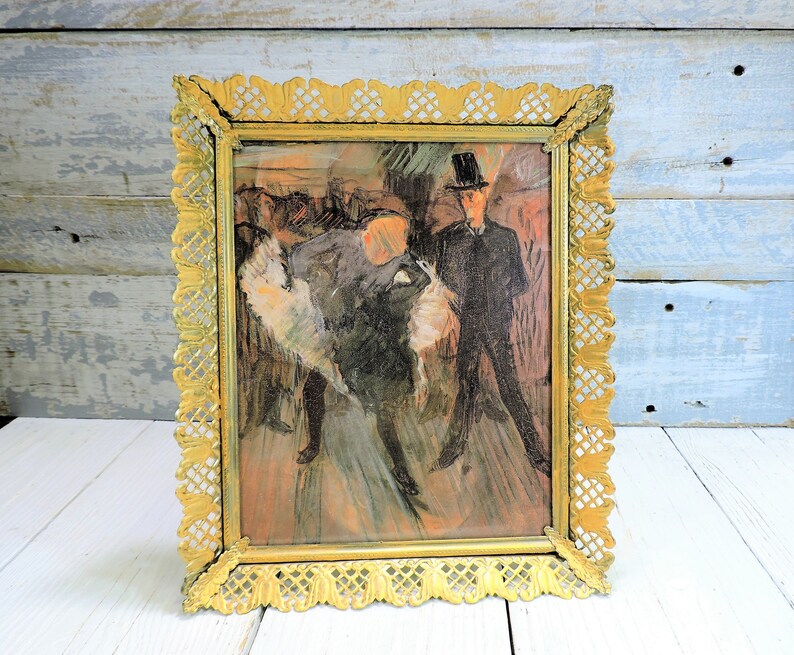 Vintage Gold Metal 8x10 Rectangular Frame with Old Art Picture In It Wedding Frames Vintage Metal Frames Old Frame