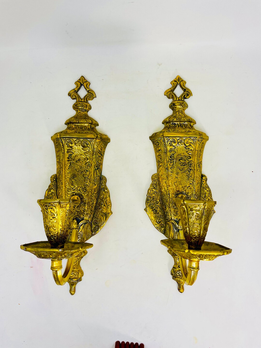 Brass Wall Candle Sconcesholders Pair of Vintage Brass Art Nouveau Style Wall Hanging Candle