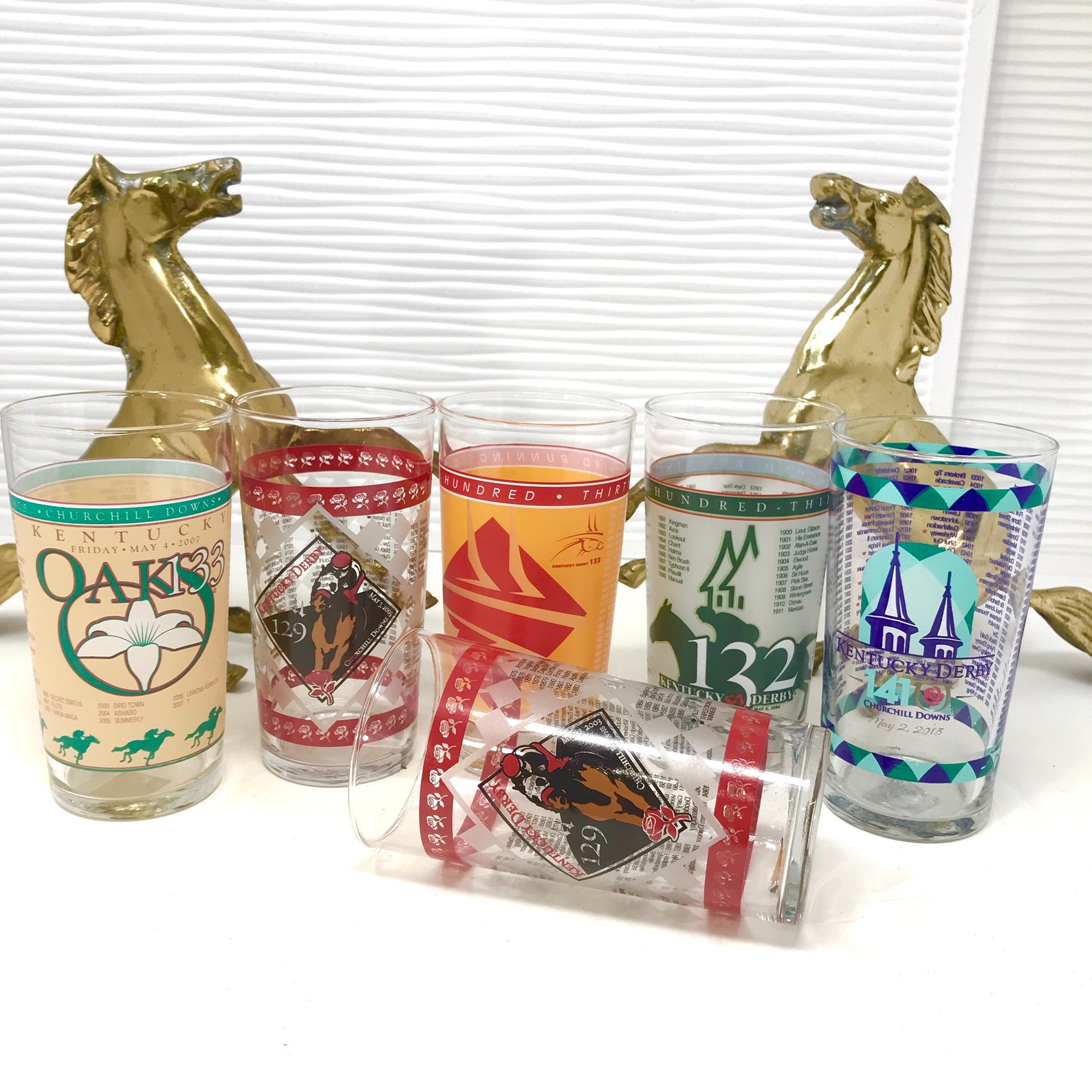 Kentucky Derby Glasses Vintage Set of 6 Souvenir Mint Julep Etsy