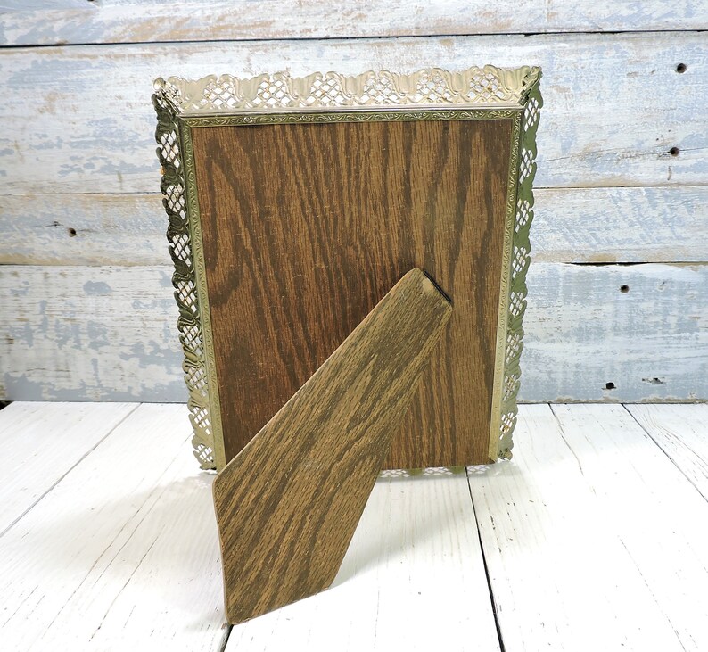 Vintage Gold Metal 8x10 Rectangular Frame with Old Art Picture In It Wedding Frames Vintage Metal Frames Old Frame