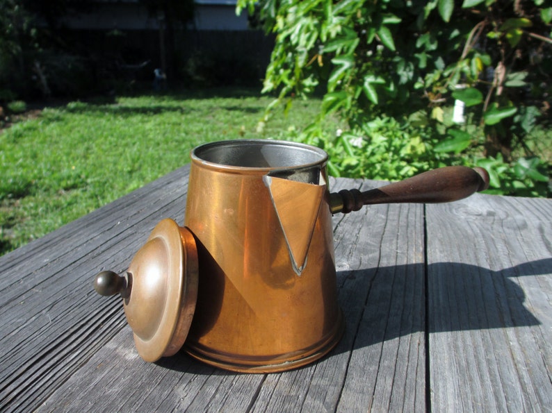 Antique Copper Chocolate pot Wood Handle Vintage Kettle Pot Etsy