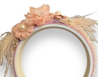 Perlen Stirnband, rosa Blumen und Perlen, Barock Kopfschmuck, Tee-Party, Hochzeit, Geburtstag