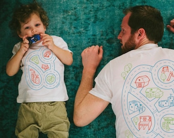 Dad and Baby Matching Shirts, Car Play Mat Shirts, Daddy Gift from Toddler, Gift for Him, Dad and Son Shirts, Car Track, First Father's Day