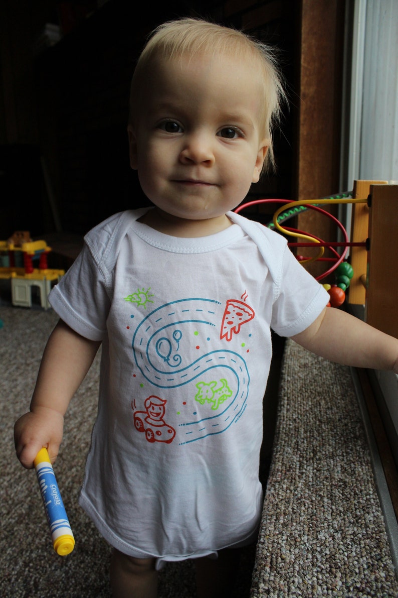 6 Month Baby Bodysuit, Space Train or Car design, Baby Clothes, Play Mat Shirt, Dad and Baby Matching Shirts, Outer Space image 1