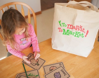 Kids Tote Bag, Grocery Bag, Farmers Market Bag, Extra Large Canvas Tote, Shopping Bag, Play Food, Fabric Vegetables