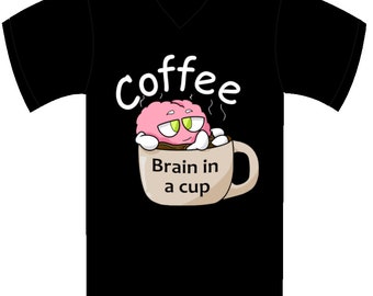 Coffee, Brain in a cup V-neck T-shirt  7 colors