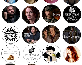 2 1/4" Supernatural pin back button, magnet or keychain . 19 styles to choose from.