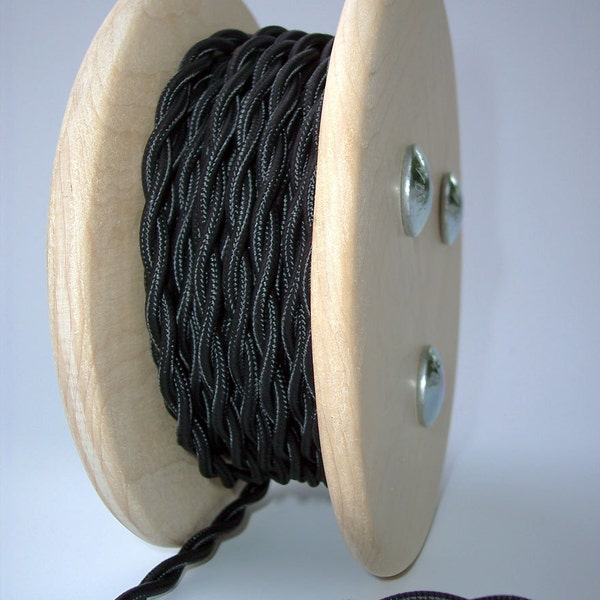 Black 25-foot Cloth Covered Cord - Twisted Wire - Vintage Style - Rewire - Steampunk - Industrial light - Desk Lamp - Restoration