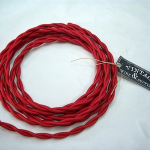 Red Cloth Covered Wire - 7-ft  - Antique Style Lamp Cord - Industrial Light - Steampunk Lamp - Minimalist  - Edison Light - Table Light