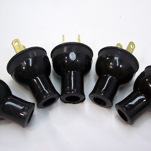 Round Electrical Plugs - 5-Pack - Vintage Style - Black - 2-Prong -