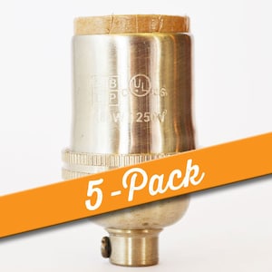 May include: A 5-pack of silver metal light bulb sockets with a brown cardboard insulator. The sockets are labeled "UL" and "250V".