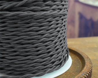 Charcoal Gray Wire 25-foot Cloth Covered Cord - Twisted Wire - Vintage Style - Rewire - Industrial light - Desk Lamp - Restoration