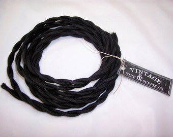 Black Cotton Cloth Covered Wire - 7-ft  - Antique Style Lamp Cord - Industrial Light  - Fan Wire - Edison Light - Table Light