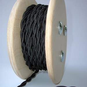 50-foot Electrical Cord - BLACK - Cloth Covered Twisted Wire - Vintage Style Wire - Rewire - Steampunk - Industrial light - Desk Lamp