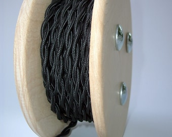 50-foot Electrical Cord - BLACK - Cloth Covered Twisted Wire - Vintage Style Wire - Rewire - Steampunk - Industrial light - Desk Lamp