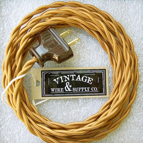 Golden Bronze Cloth Covered Wire 8 Ft Cordset Rewire Golden Bronze Cloth Covered Wire 8 Ft, Vintage Style Lamp Cord