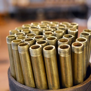 BRASS TUBE - 3/8&quot; O.D. - Threaded 1/8 IPS - Solid Unfinished Brass Hollow Tube - Pulley Light Tubes