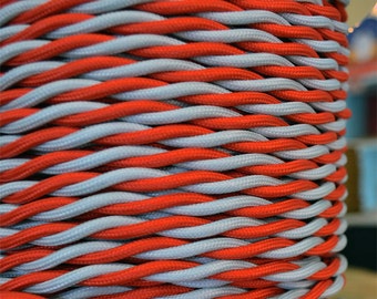 Scarlet Gray 25-foot Cloth Covered Cord - Twisted 18ga Wire - Vintage Style - Rewire - Industrial light - Desk Lamp - Restoration