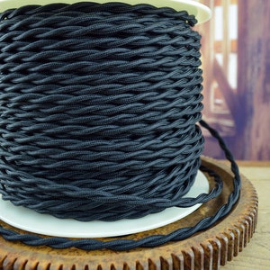 BLACK - 50-foot Electrical Cord - Cloth Covered Twisted Wire - Vintage Style Wire - Rewire - Steampunk - Industrial light - Desk Lamp