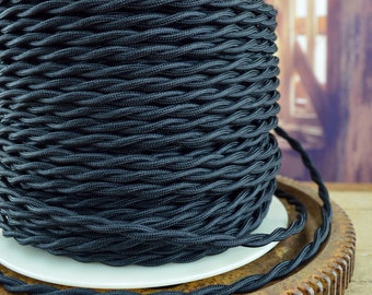 BLACK - 50-foot Electrical Cord - Cloth Covered Twisted Wire - Vintage Style Wire - Rewire - Steampunk - Industrial light - Desk Lamp